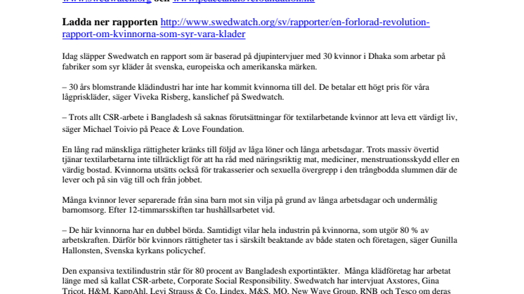 En förlorad revolution? Ny Swedwatch-rapport om kvinnorna som syr våra kläder