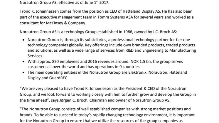 ​NORAUTRON GROUP CEO appointed