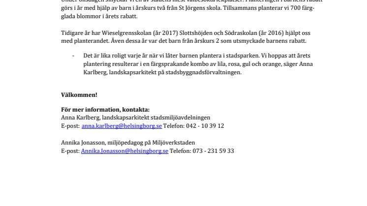 RÄTTELSE, NYTT DATUM! Pressinbjudan: Barnens rabatt i Stadsparken