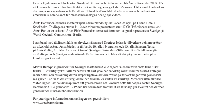En finalist från Sundsvall i Årets Bartender 2009