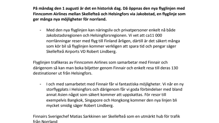Helsingfors, Jakobstad, Bangkok eller ytterligare 130 nya flygmöjligheter från Skellefteå.