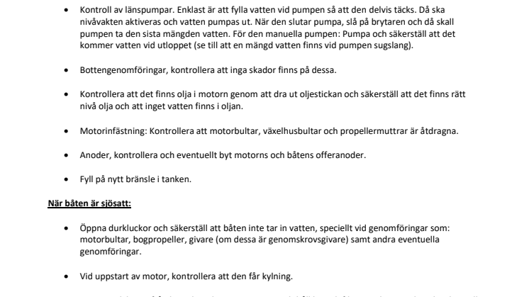 Checklista inför sjösättning