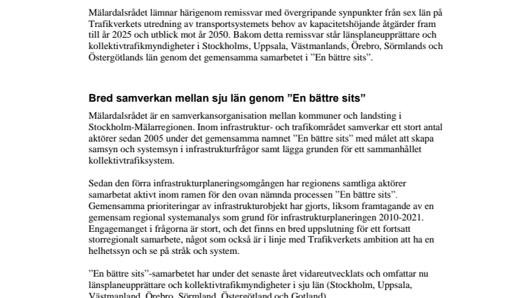 Mälardalsrådets remissvar Trafikverket