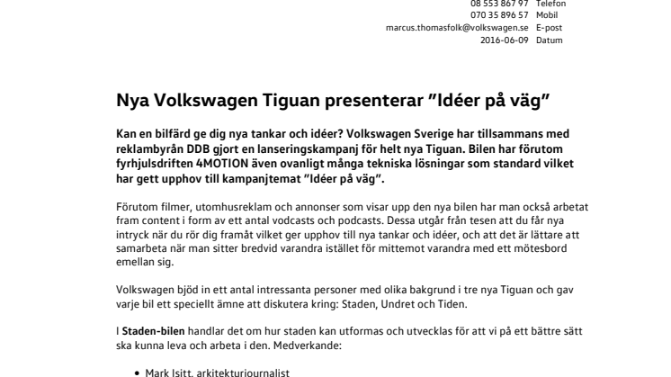 Nya Volkswagen Tiguan presenterar "Idéer på väg"