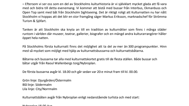 Kulturnattsbåtar och Kulturnattsbussar under Kulturnatten