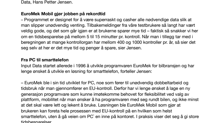 Input Data prelanserer helt ny programvare for EU-kontroll på Automessen