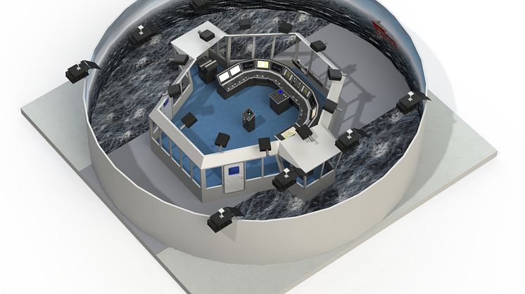 Illustration of K-Sim Navigation DNV GL Class A bridge simulator with 360 degrees field of view, scheduled for delivery to Simwave’s brand new training facility in Barendrecht, The Netherlands at the end of September 2017