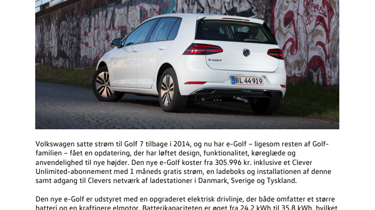 Danmarkspremiere: Ny e-Golf til 305.995 kr. 