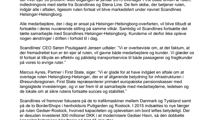 First State Investments overtager ruten Helsingør-Helsingborg