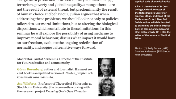 Inbjudan till The Future of Humans. Moral Bioenhancement