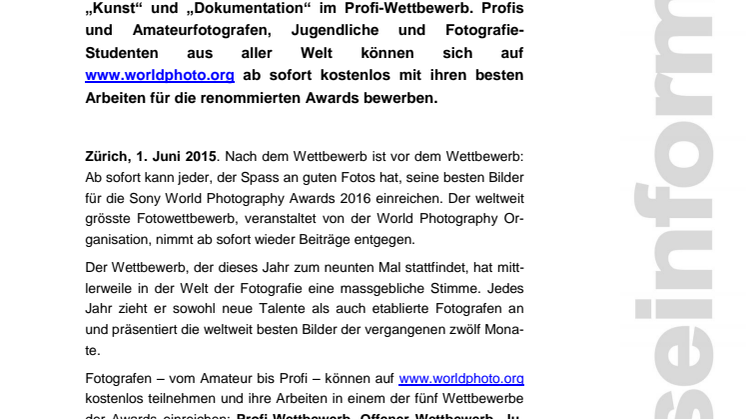 ​Sony World Photography Awards: Der grösste Fotowettbewerb der Welt startet erneut