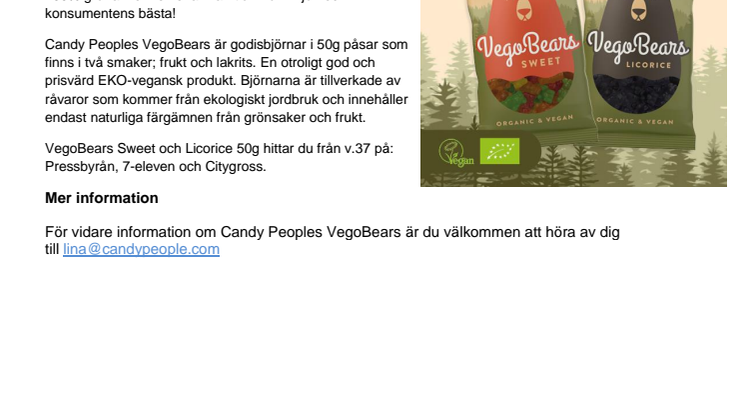 Nyhet i EKO och Vegan hyllan – Candy Peoples VegoBears!