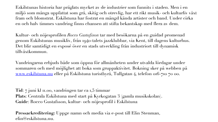 Media bjuds in till Musikvandring i Eskilstuna