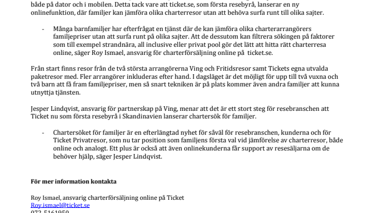 Nu kan familjer - äntligen - jämföra charterresor på nätet 