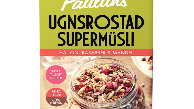 Paulúns Ugnsrostad Supermüsli - Hallon, Rabarber & Mandel