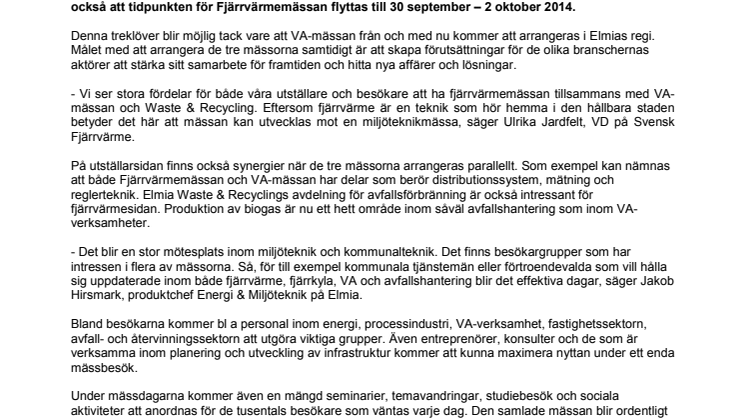 Fjärrvärmemässan byter datum och får nya grannar