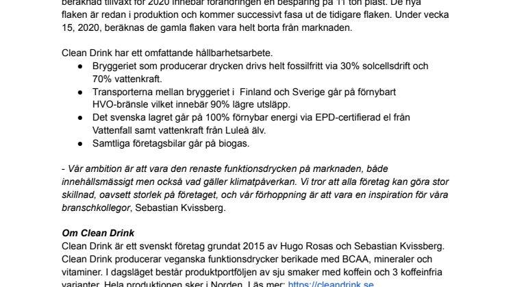 Clean Drink klimatsatsar – helt plastfria år 2020