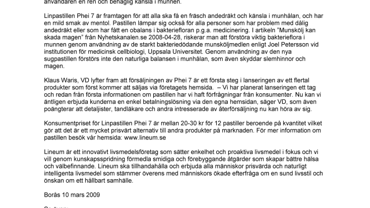 Nyhetslansering: Linpastillen Phei 7 för bättre munvård