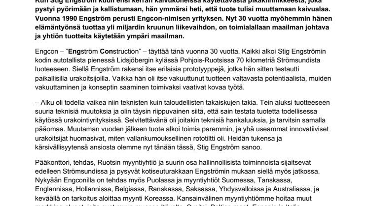 Engcon juhlii 30-vuotista toimintaansa – rototiltin matka autotallista pienestä ruotsalaisesta Lidsjöbergin kylästä Manhattanin ytimeen