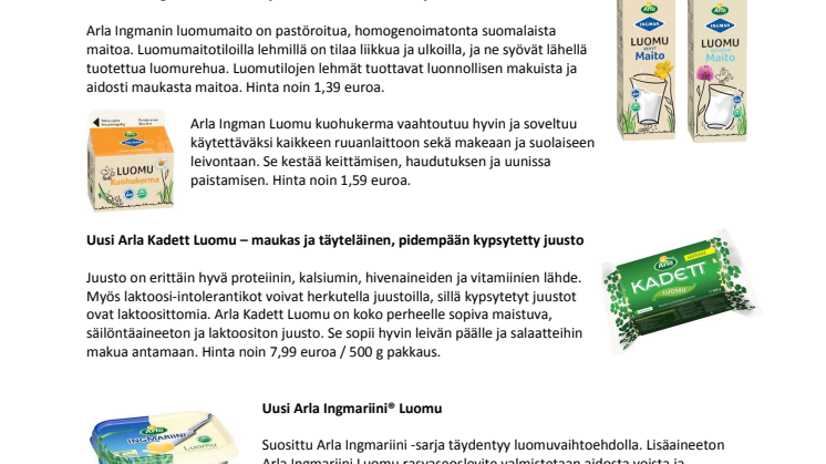 Arla Ingmanilta uusia maistuvia luomutuotteita