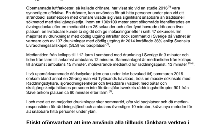 Livräddnings-drönare implementeras i Sverige, först i Norden