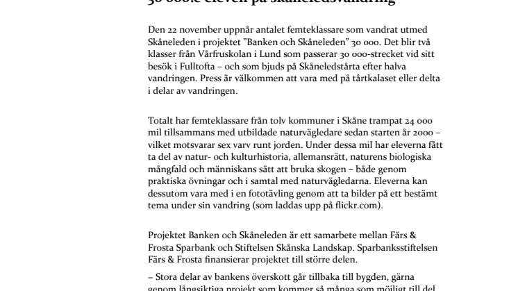 Pressinbjudan: 30 000:e eleven vandrar på Skåneleden