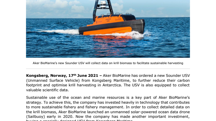 KONGSBERG USV to minimise Aker BioMarine’s carbon footprint