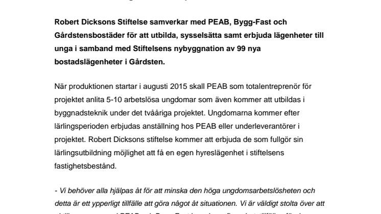 Unikt samarbete skapar 100 bostäder och nya ungdomsarbetsplatser i Gårdsten. 