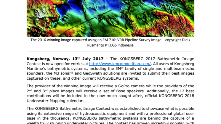 Kongsberg Maritime: Entries Invited for KONGSBERG 2017 Bathymetric Image Contest