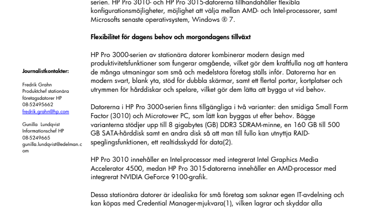 HP lanserar nya stationära datorer och affärslösningar för små och medelstora företag
