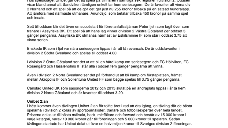 Alla oddsen på division 2
