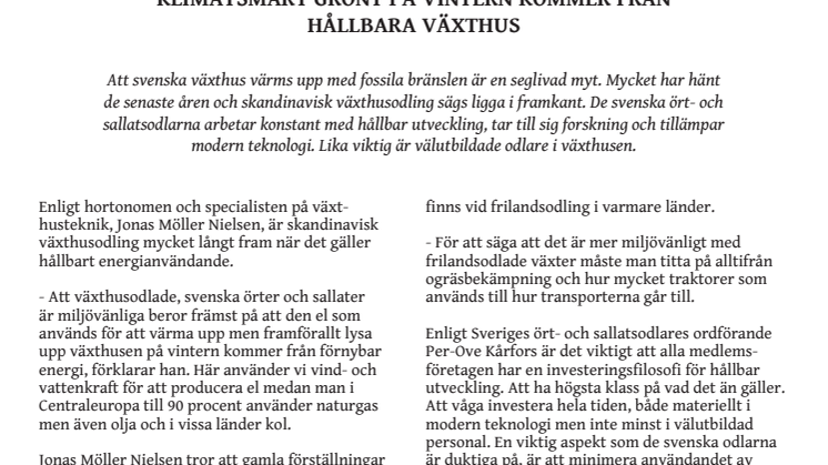 ​Klimatsmart grönt på vintern kommer från hållbara växthus