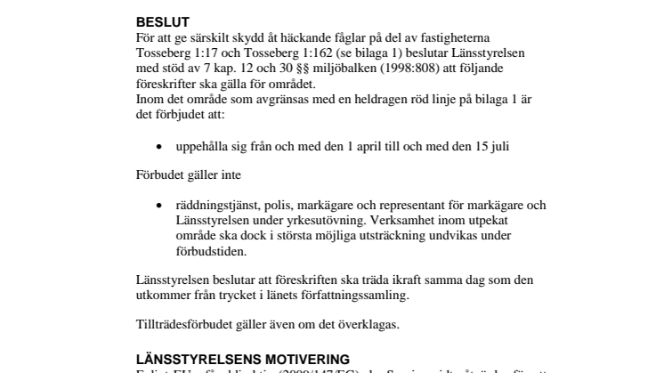 Fågelskyddsområde på Tossebergsklätten