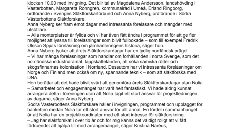 Nu startar de nationella Släktforskardagarna i Umeå