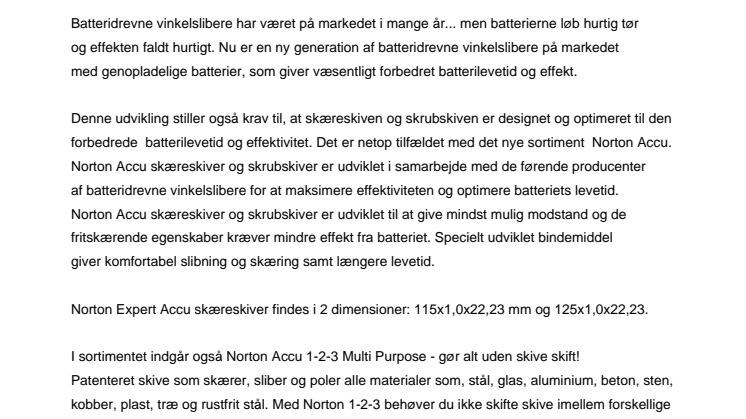 Nye skære- og skrubskiver til batteridrevet vinkelsliber