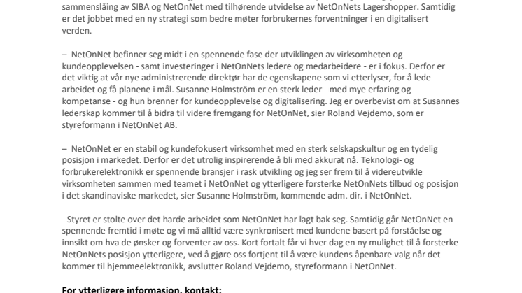 Susanne Holmström blir NetOnNets nye toppsjef