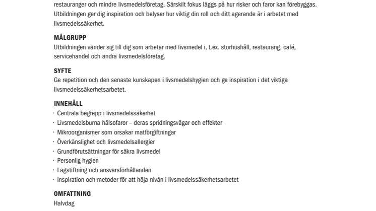 Repetition i livsmedelshygien
