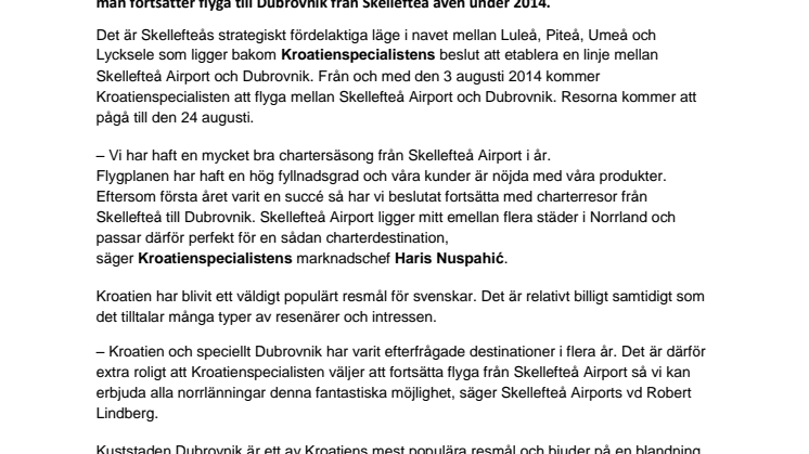 Direktflyg till Dubrovnik fortsätter