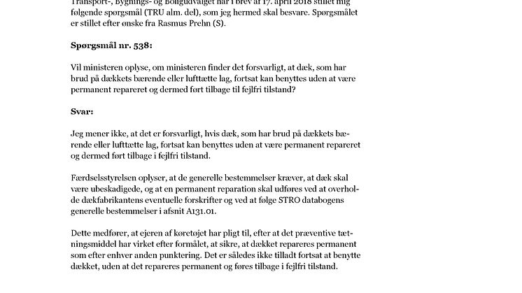 Spørgsmål til transportministeren