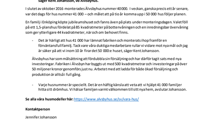 Älvsbyhus bygger sitt 41 000:e hus