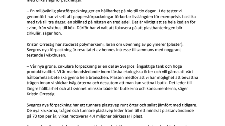 Svegros nya förpackningar minskar plastanvändandet med 70 ton  