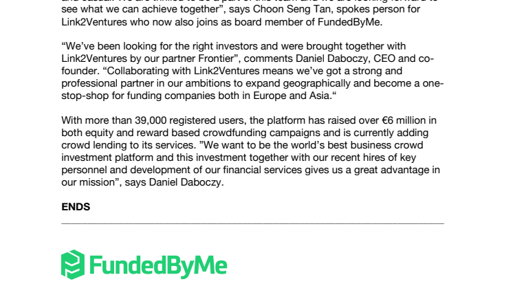 Link2Ventures invests in FundedByMe 