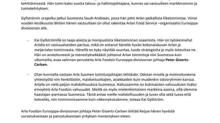 Arla Suomen johdossa vahdin vaihdos - Kiskola eläkkeelle Kai Gyllström ottaa ohjat