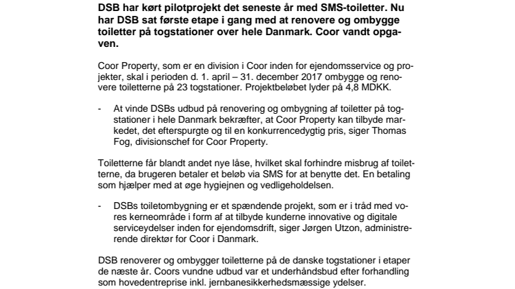 Coor vinder udbud på toiletrenovering hos DSB