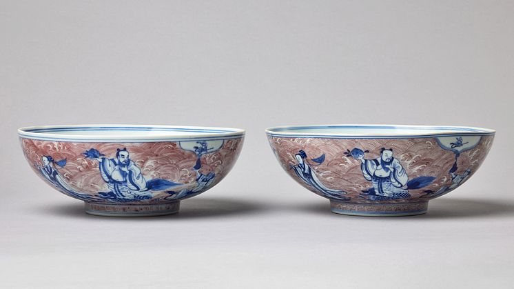 UNDERGLAZED BLUE AND COPPER-RED 'IMMORTALS' BOWLS