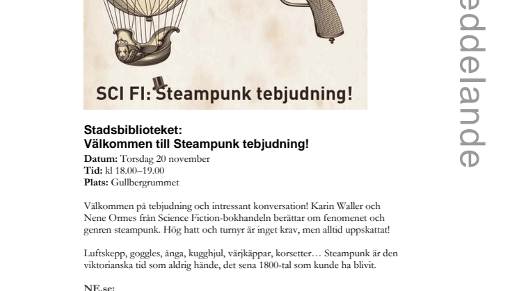 Stadsbiblioteket: Välkommen till Steampunk tebjudning!