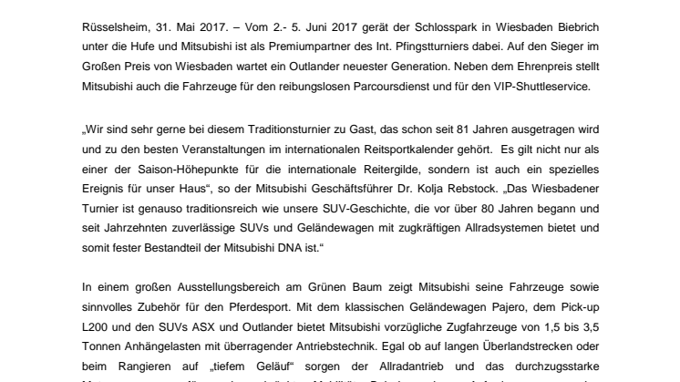 Mitsubishi Premiumpartner des Int. Pfingstturnier Wiesbaden