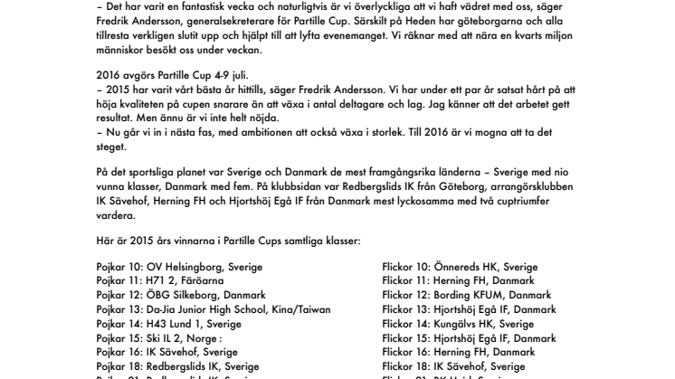 ​Succé för Partille Cup 2015