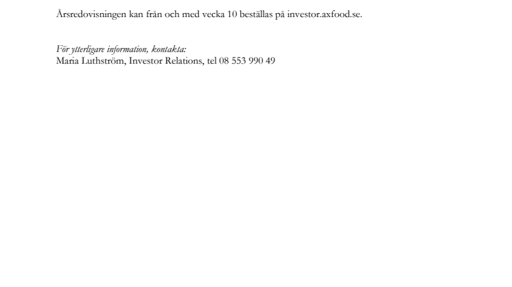 Axfood publicerar årsredovisningen för 2011 på webben