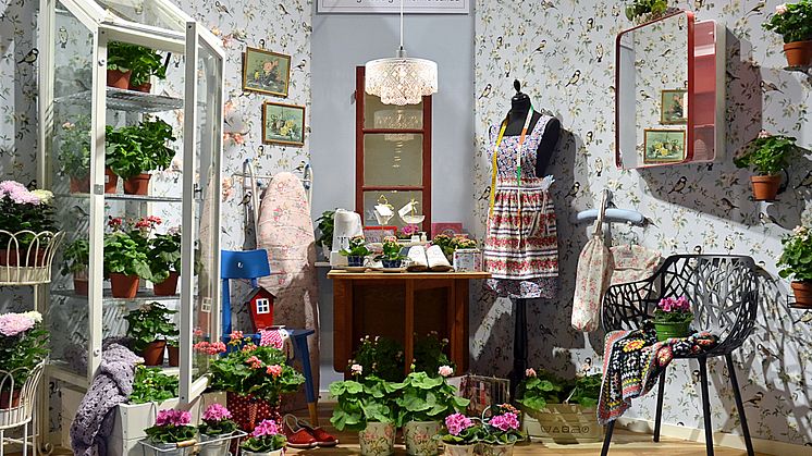 Inred med krukväxter i stilen Granny Cosy Cottage